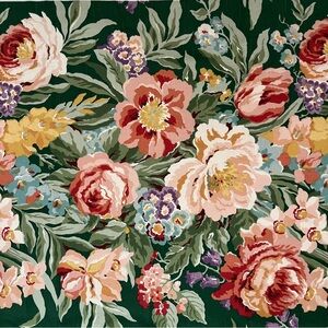 1 Yard + 3” P. Kaufmann Green Floral Upholstery Fabric 39x55 Rose Pink Red